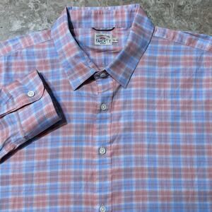 Faherty Shirt Mens 2XL Pink Blue Colorful Plaid Long Sleeve Button Woven Soft